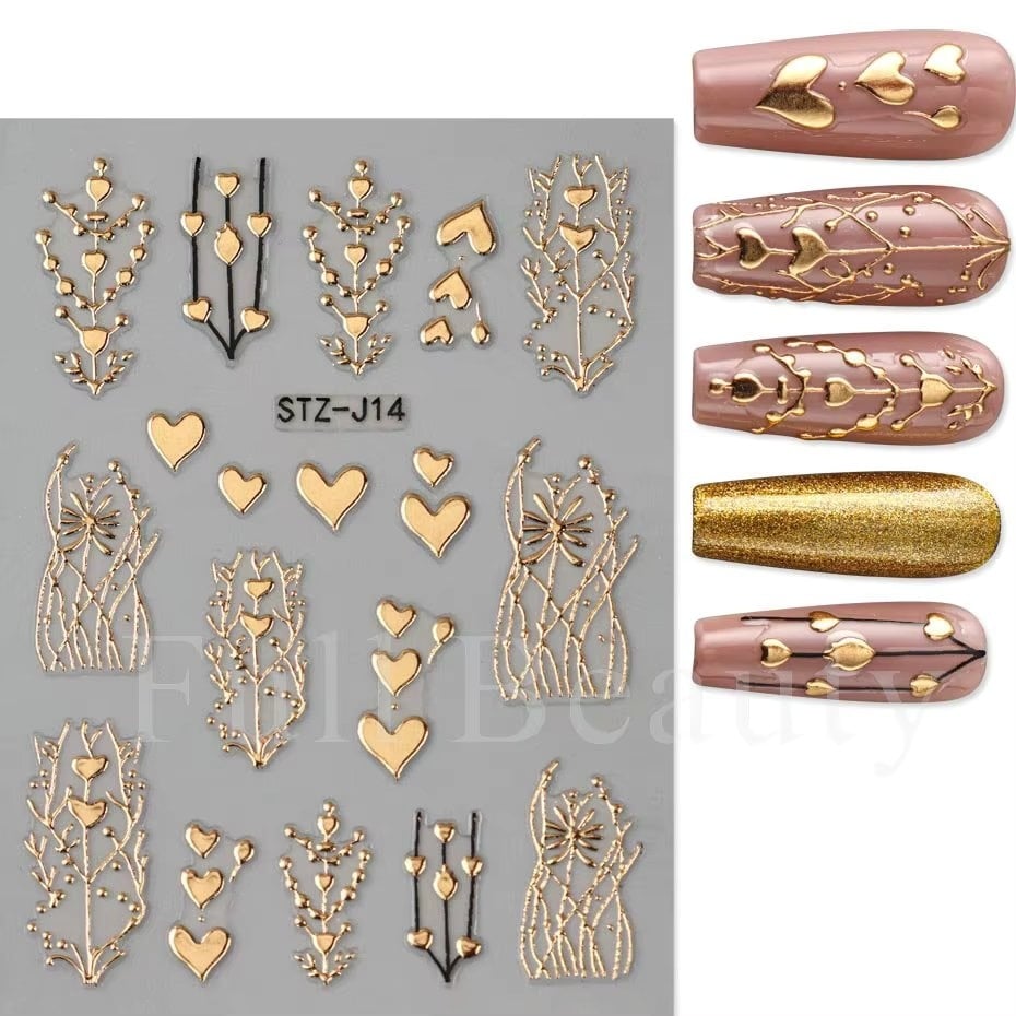 Abtibilduri unghii 3D Marquise, STICKER105, Auriu