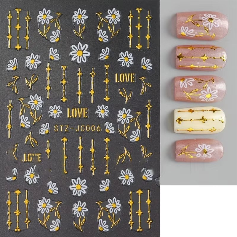 Abtibilduri unghii Marquise, STICKER101, Alb/Auriu