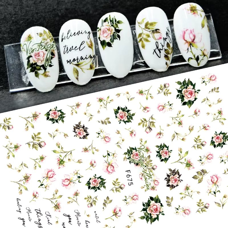 Abtibilduri unghii Marquise, STICKER33, Verde/Roz