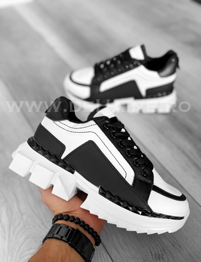 Adidasi barbati casual albi cu negru LM052 n7-4