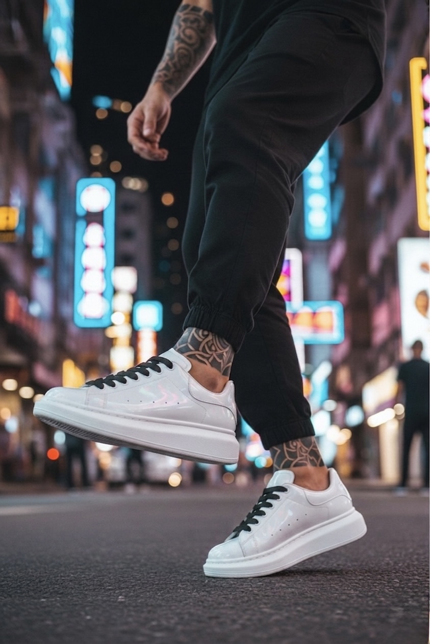 Adidasi barbati casual albi luciosi VIP AAA