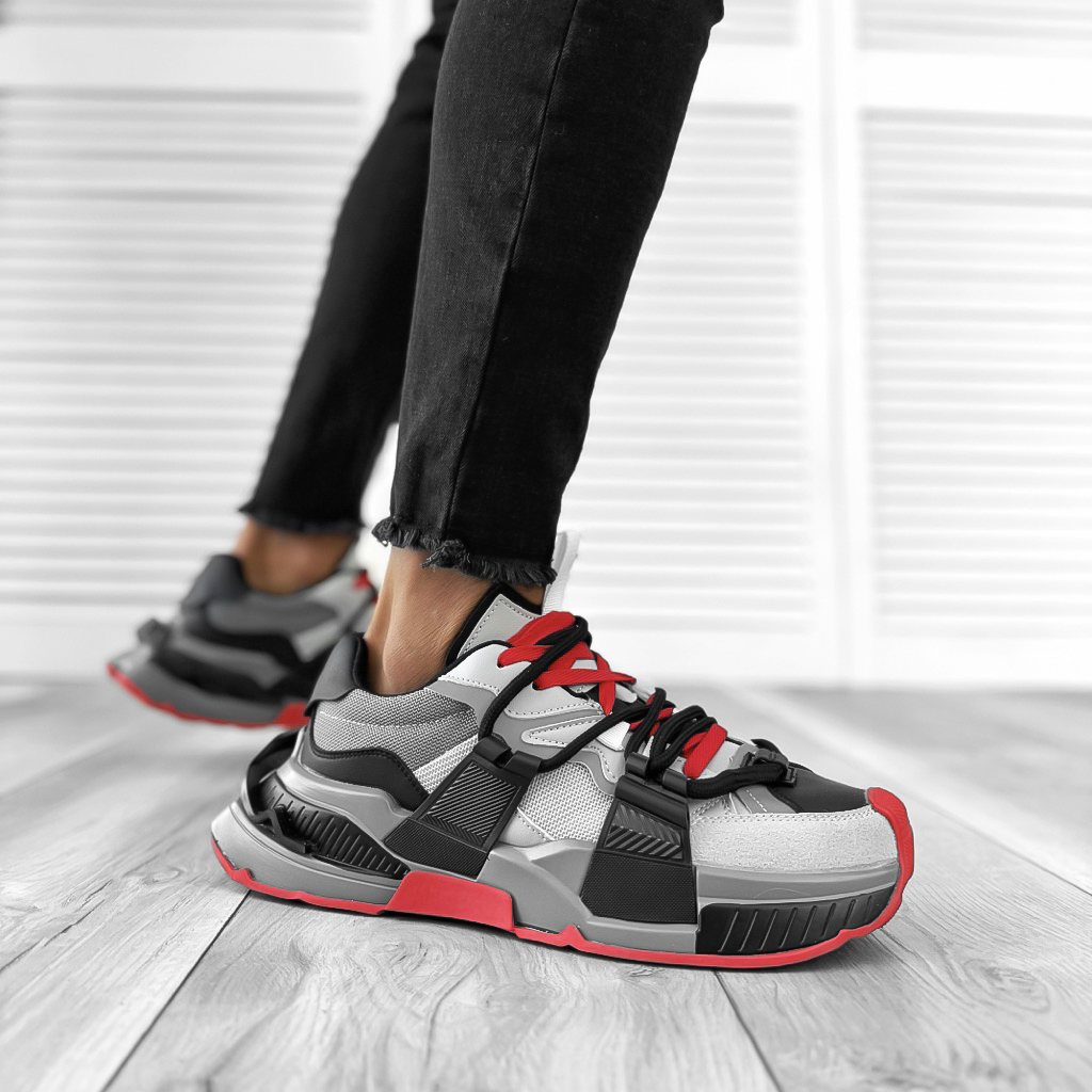Adidasi barbati casual gri cu rosu H2301 T56-2