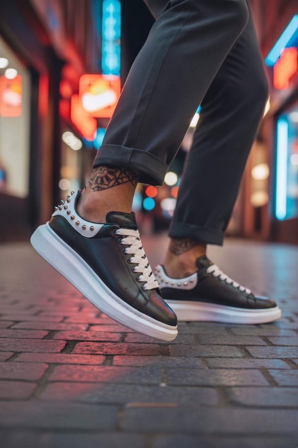Adidasi barbati casual negri cu alb 6626 N17-3