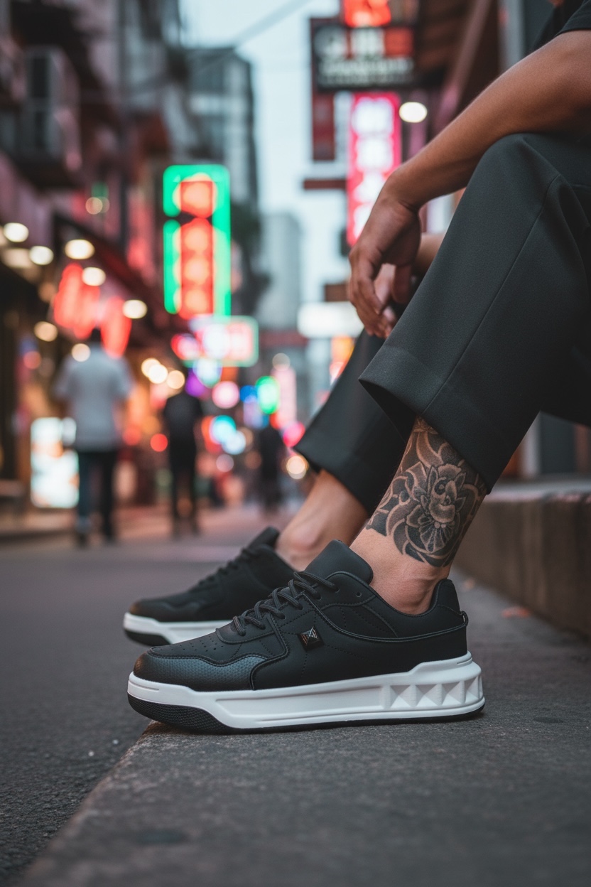 Adidasi barbati casual negri cu alb VLT L75