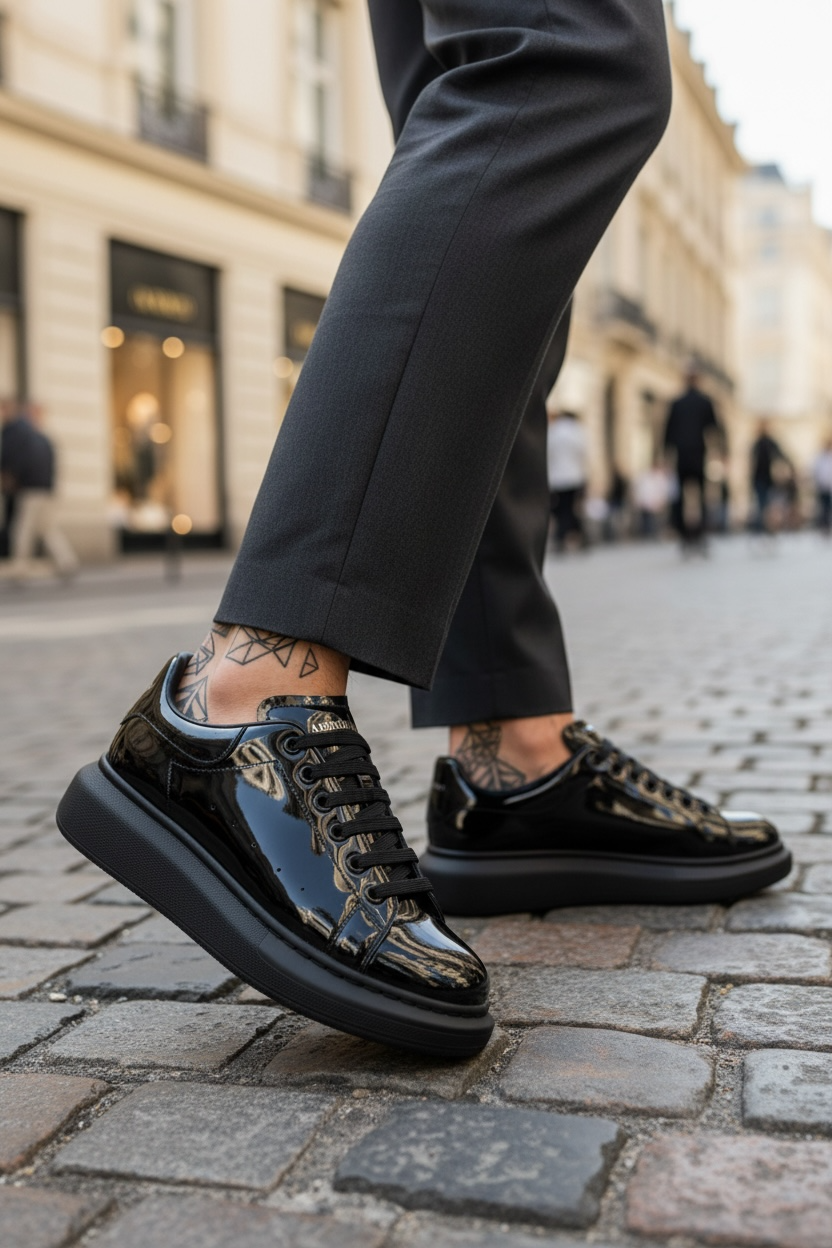 Adidasi barbati casual negri luciosi vip AAA