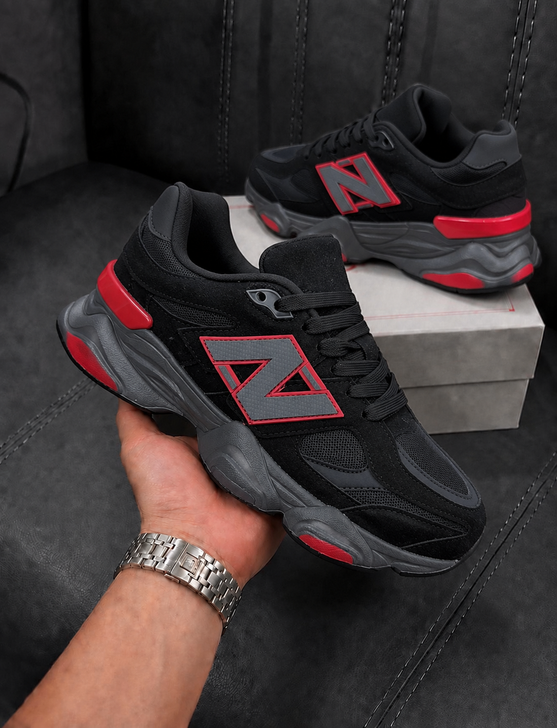 Adidasi barbati casual premium negri cu rosu L111