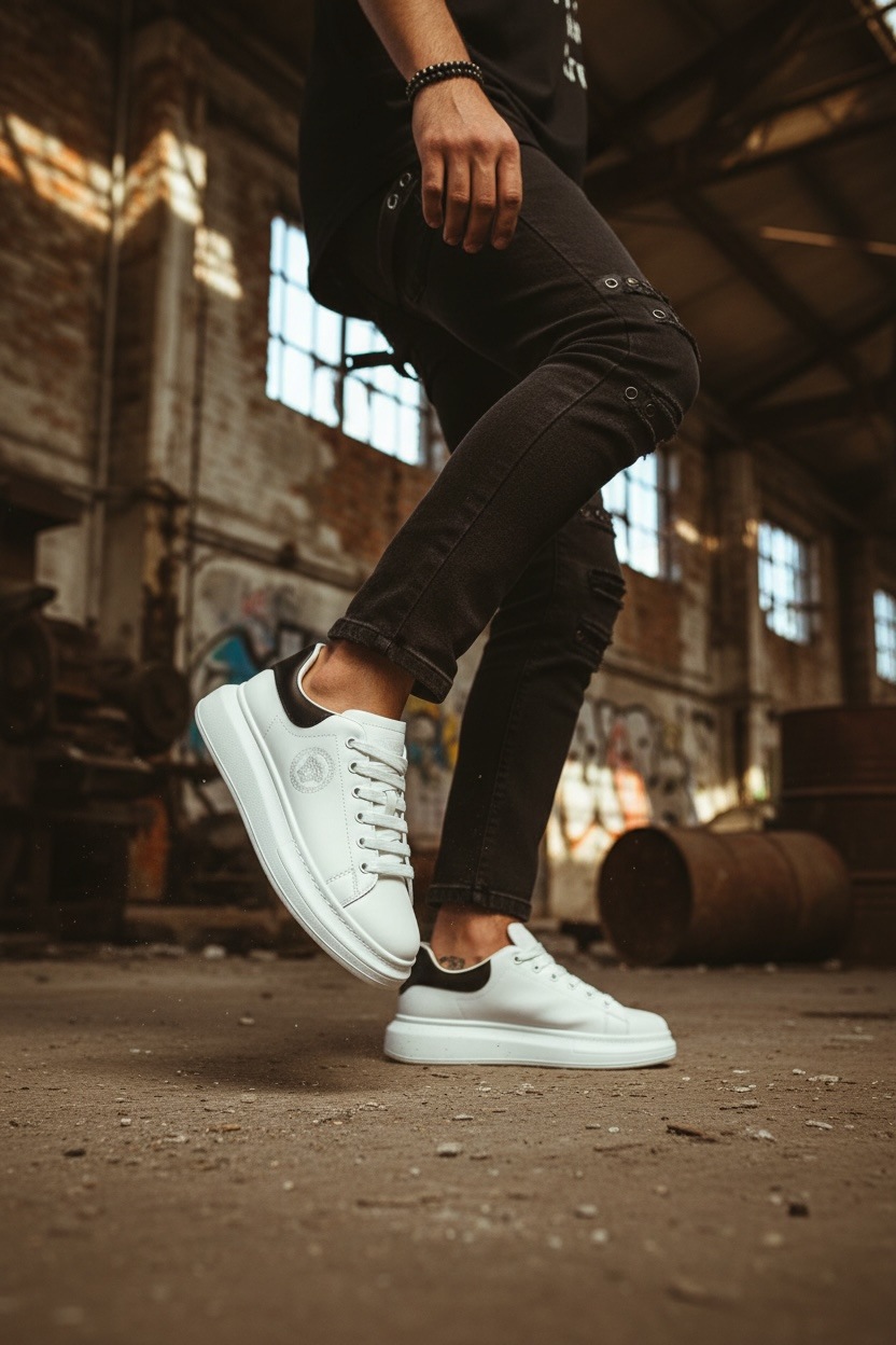 Adidasi barbati casual VIP albi cu negru 801 N17-2