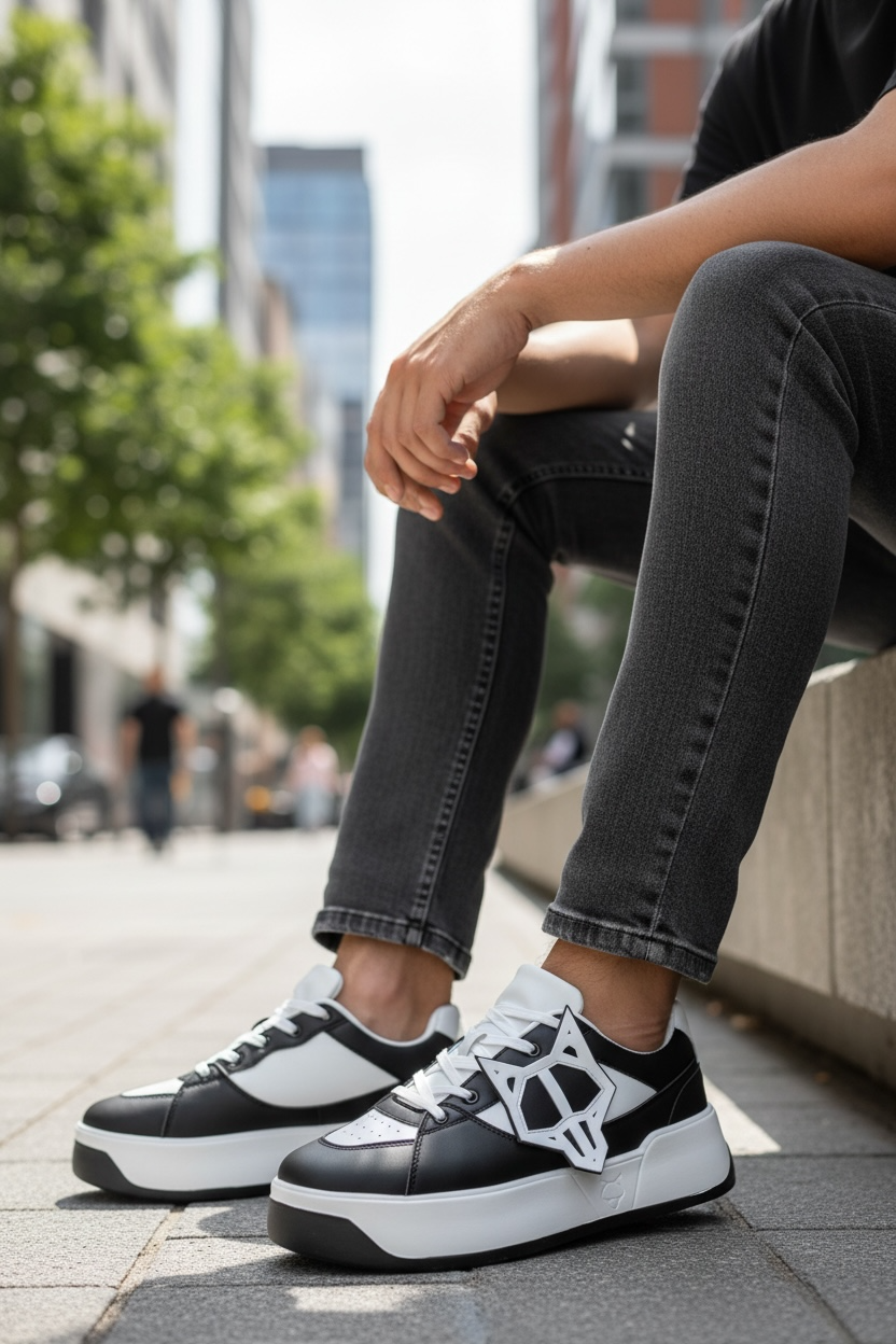 Adidasi barbati casual WOLF albi cu negru 080 N11-2