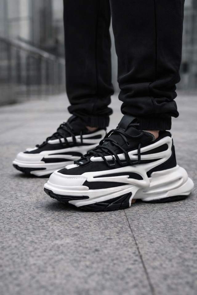 ADIDASI BARBATI SNEAKERS BLACK-WHITE ABBM3(063) (MĂRIME: 43)