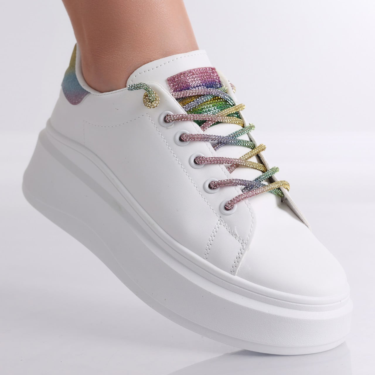Adidasi dama Alb/Color din Piele Ecologica Silona - poza 1