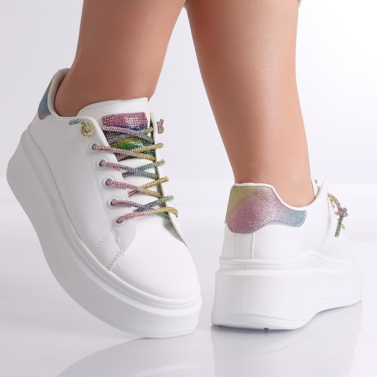 Adidasi dama Alb/Color din Piele Ecologica Silona - poza 2