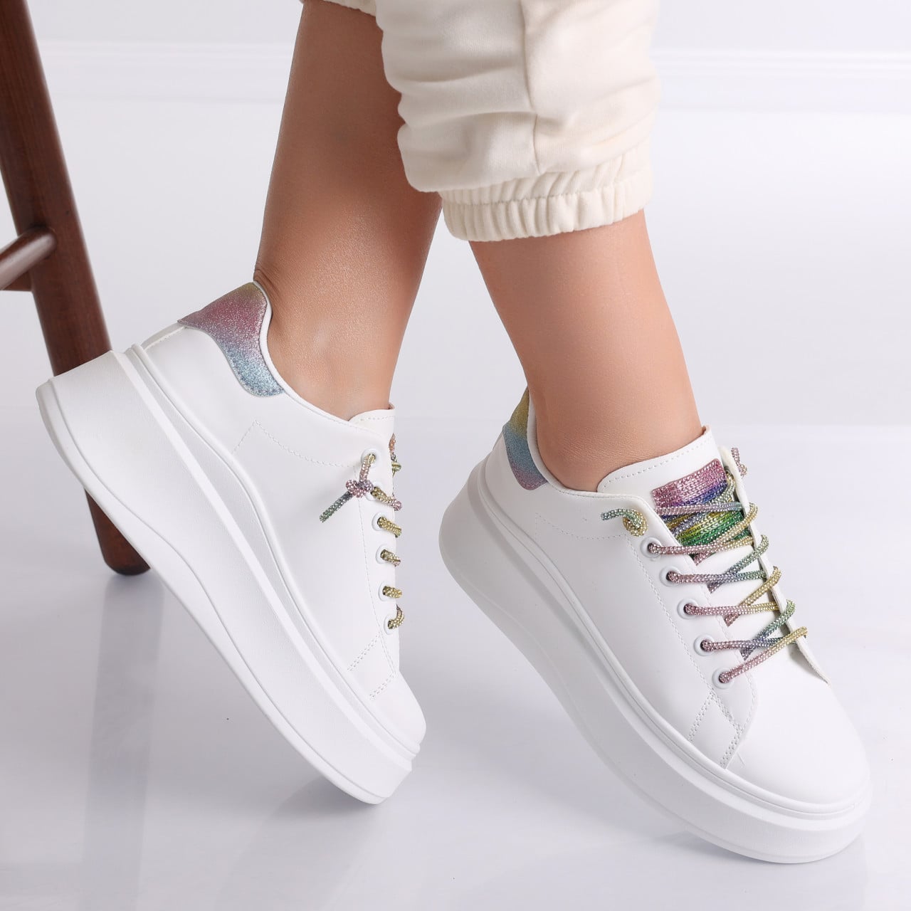 Adidasi dama Alb/Color din Piele Ecologica Silona - poza 3