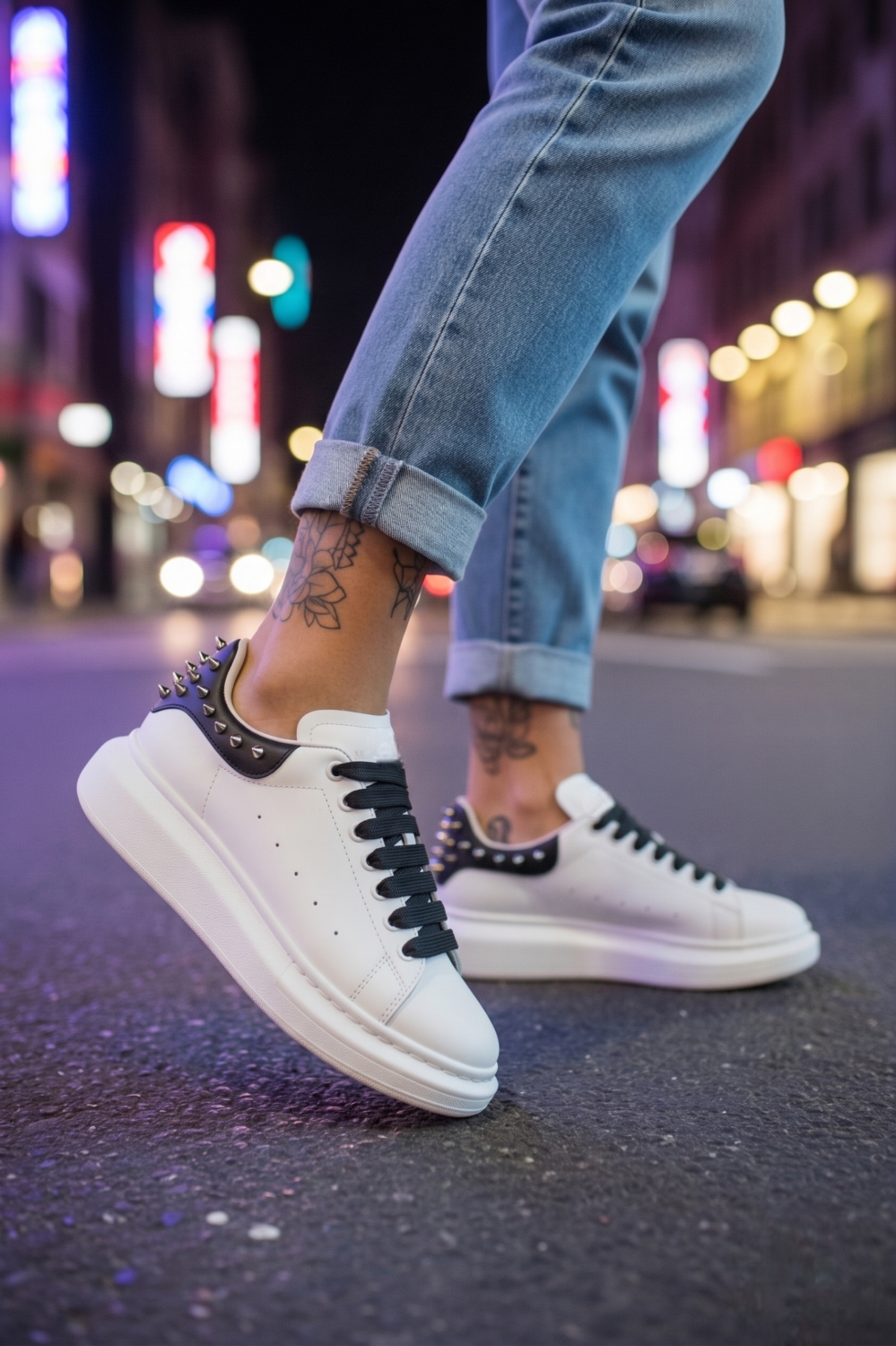 Adidasi dama albi cu negru casual 6626 N17-3