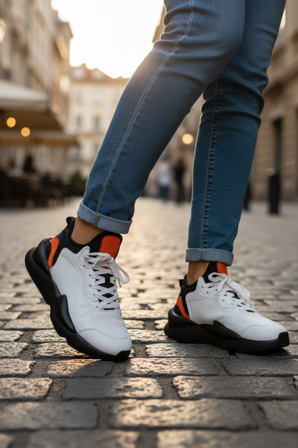 Adidasi dama albi cu negru casual inalti H9