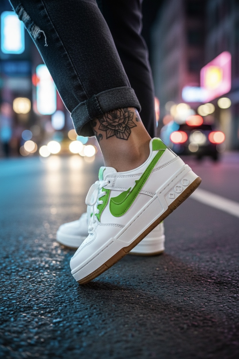 Adidasi dama albi cu verde casual 9981 N14-2