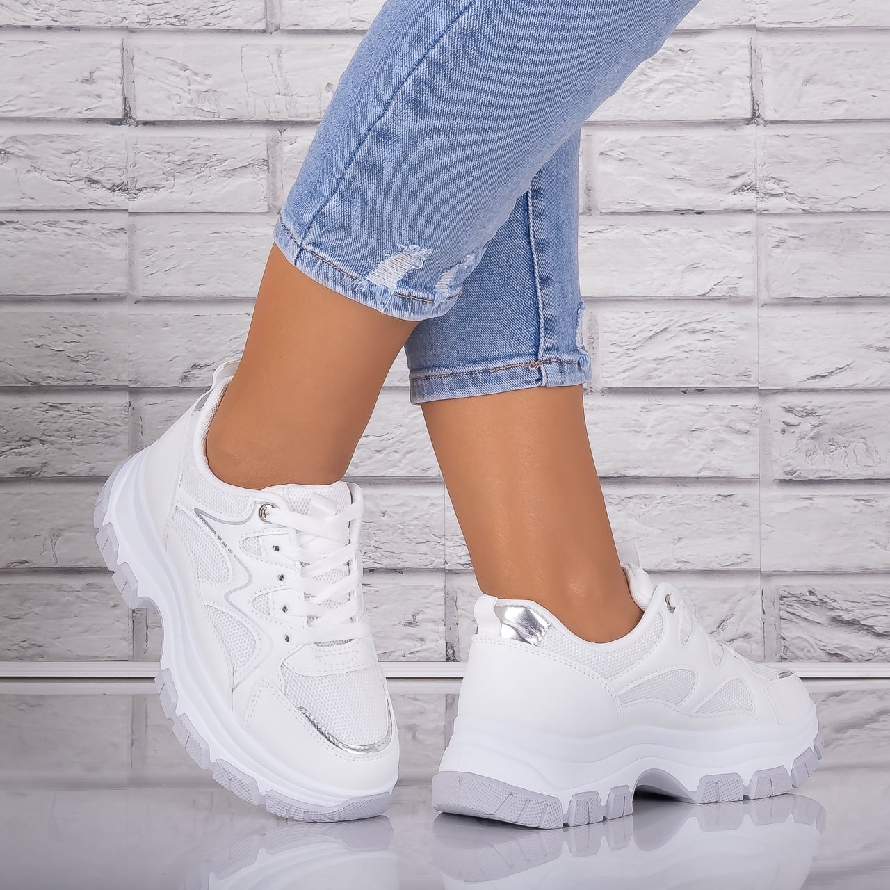 Adidasi dama Albi din Piele Eco/ Textil Arleta