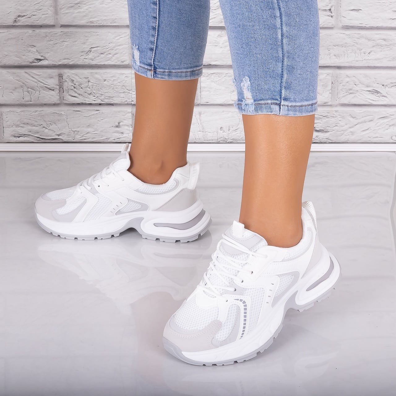 Adidasi dama Albi/gri din Piele Eco/ Textil Sianna - poza 1