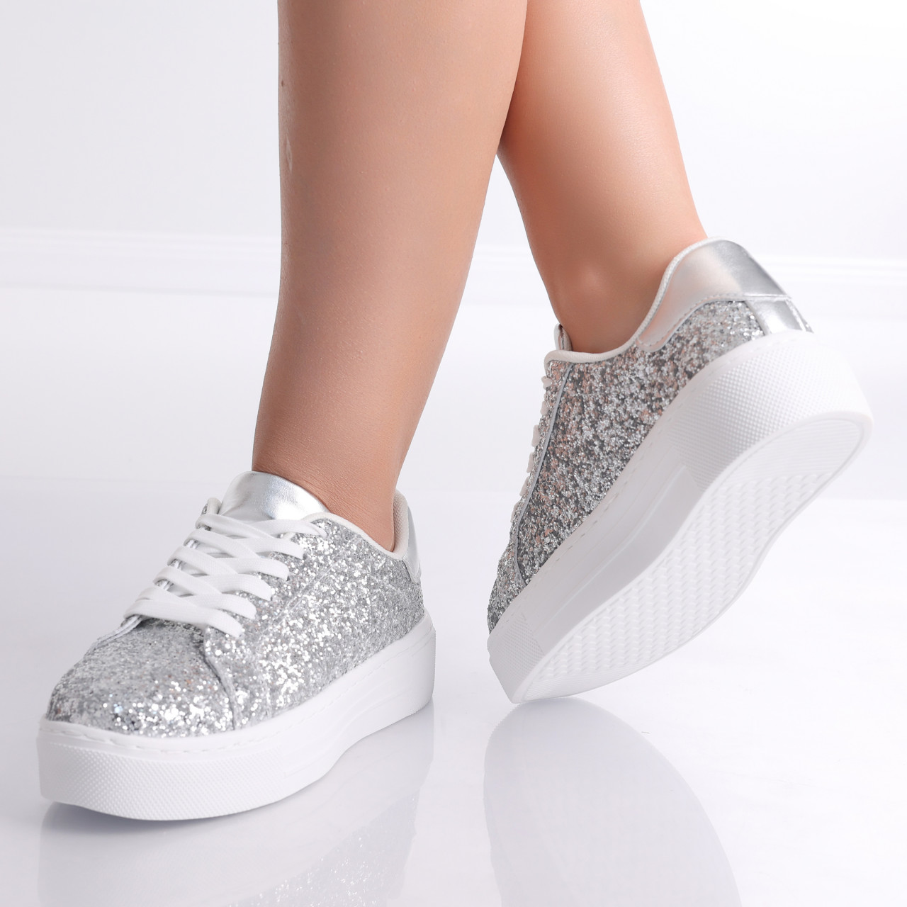Adidasi dama Argintii din Textil Saders - poza 4