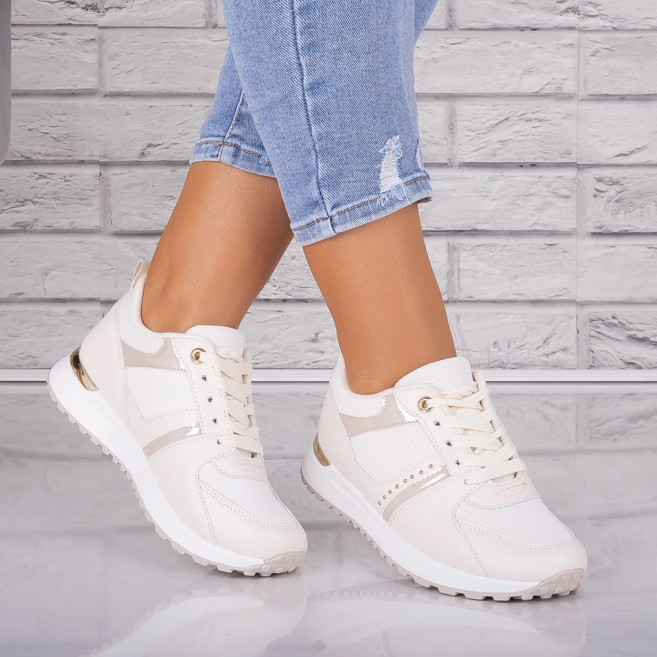 Adidasi dama Bej din Piele Eco/ Textil Alnoa - poza 1