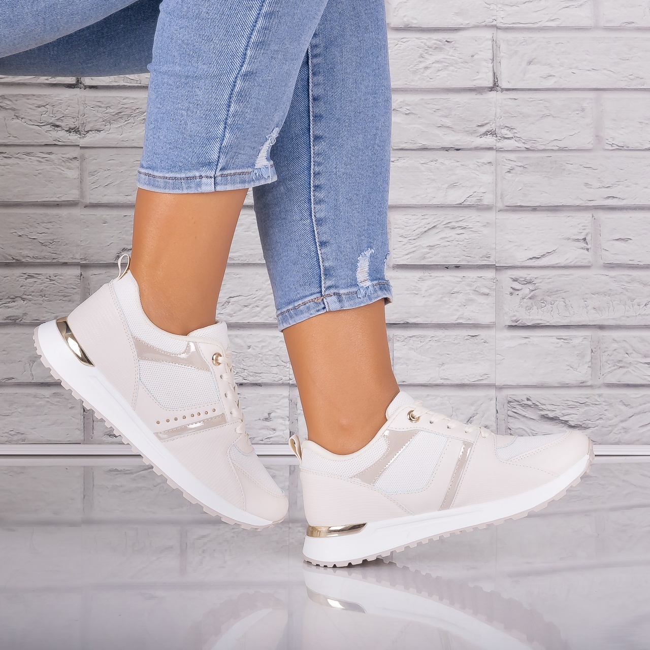 Adidasi dama Bej din Piele Eco/ Textil Alnoa - poza 2