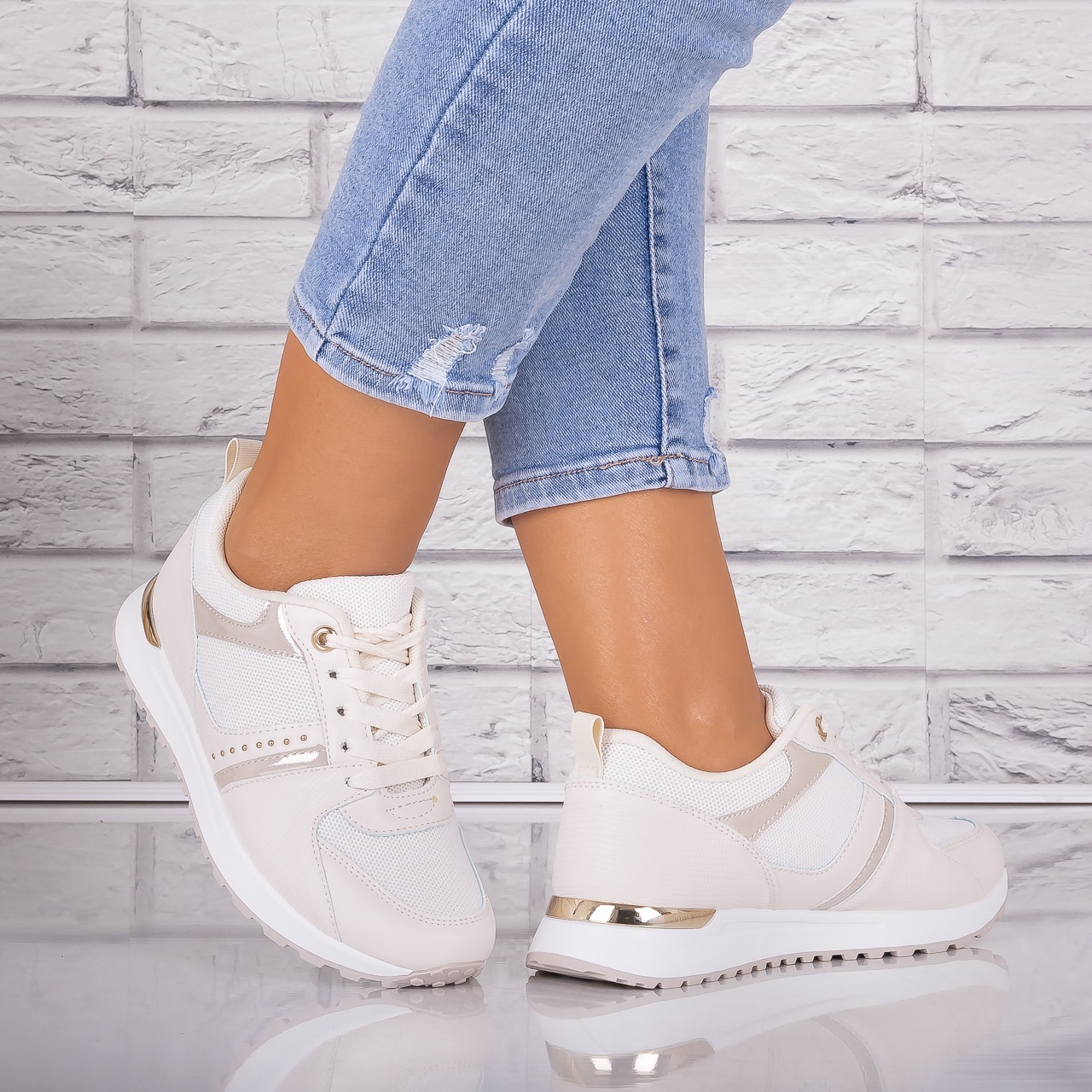 Adidasi dama Bej din Piele Eco/ Textil Alnoa - poza 3