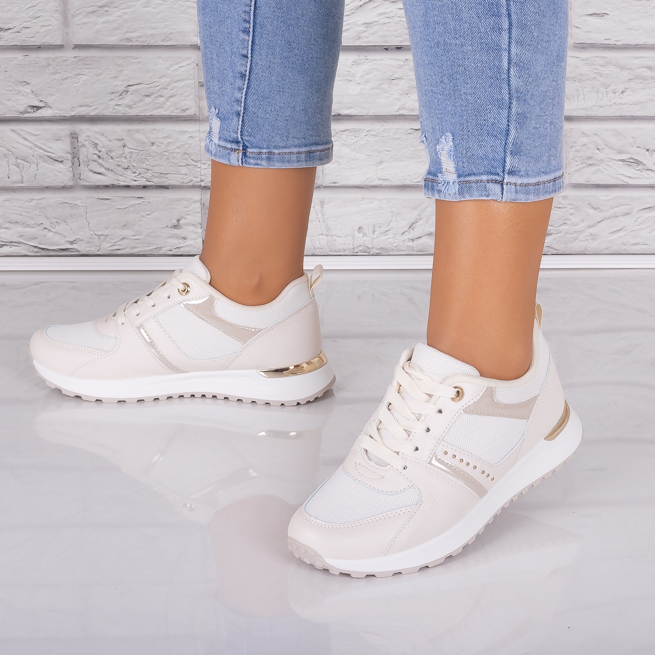 Adidasi dama Bej din Piele Eco/ Textil Alnoa - poza 4
