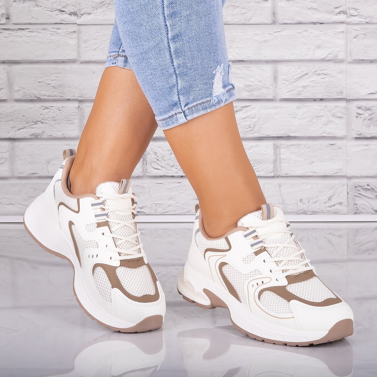 Adidasi dama Bej din Piele Eco/ Textil Avarola - poza 2