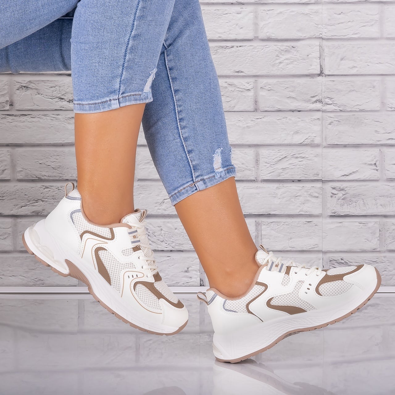Adidasi dama Bej din Piele Eco/ Textil Avarola - poza 3