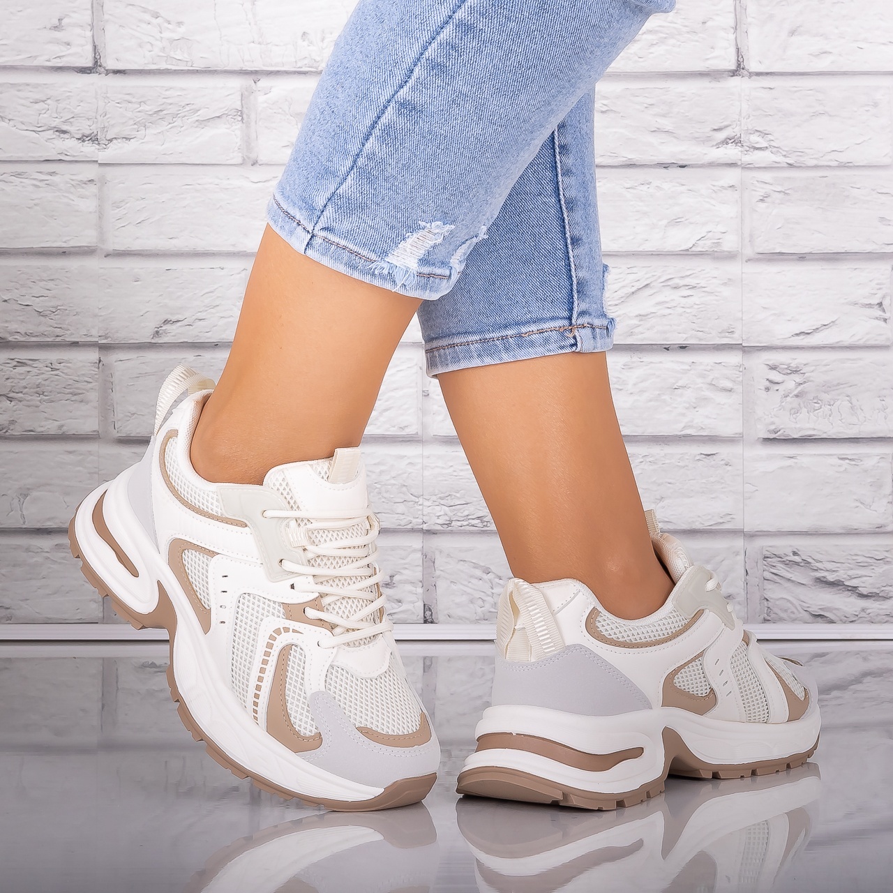 Adidasi dama Bej din Piele Eco/ Textil Sianna - poza 1