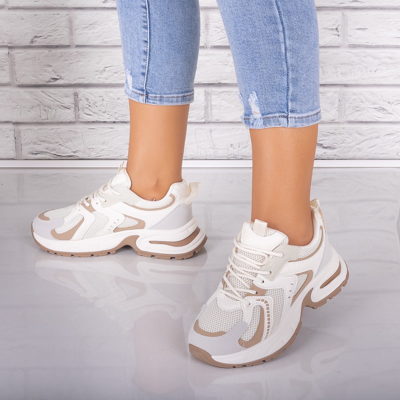 Adidasi dama Bej din Piele Eco/ Textil Sianna - poza 4