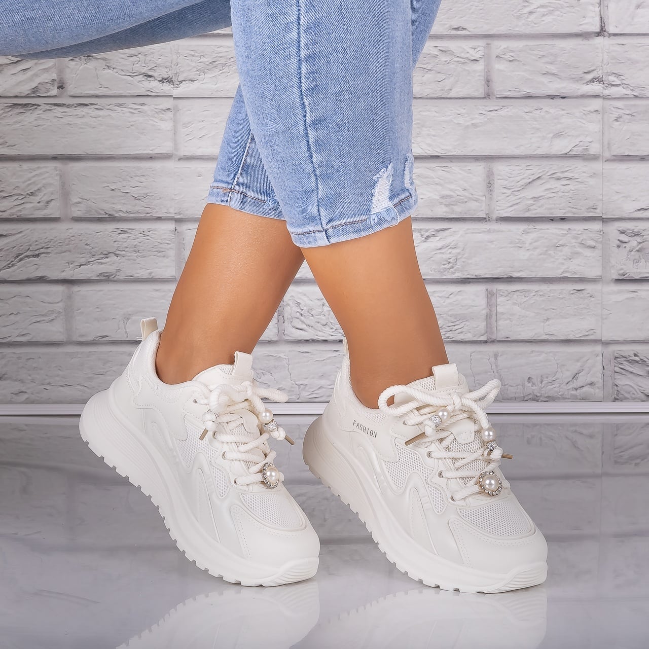 Adidasi dama Bej din Piele Eco/ Textil Tanada - poza 1