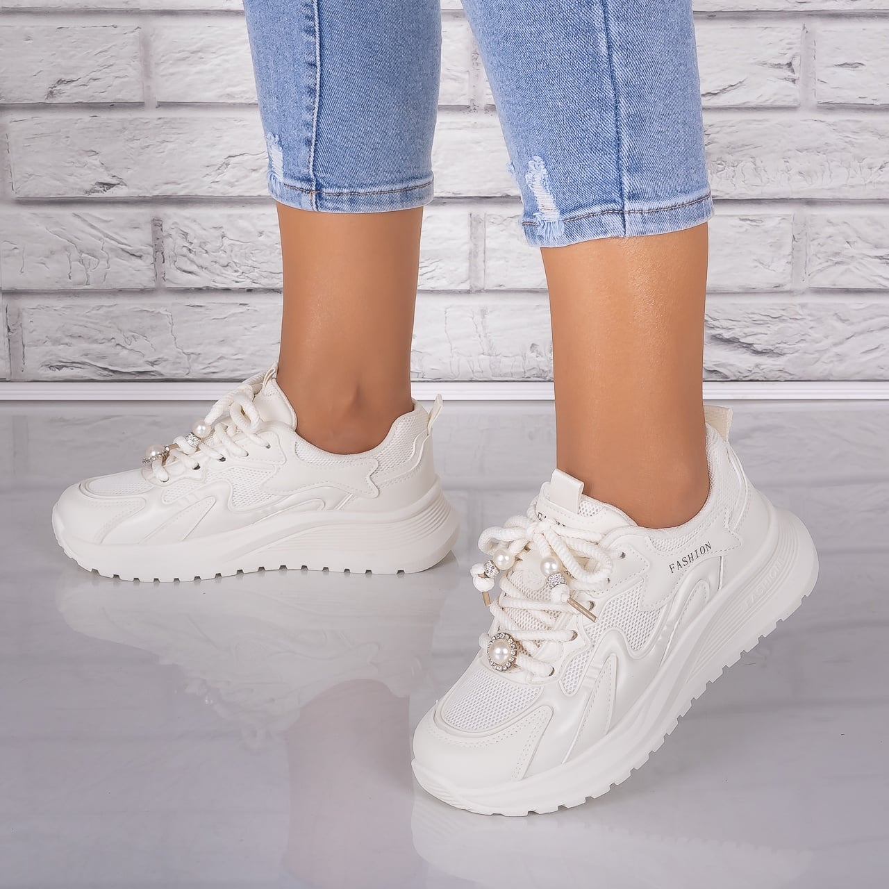 Adidasi dama Bej din Piele Eco/ Textil Tanada - poza 4