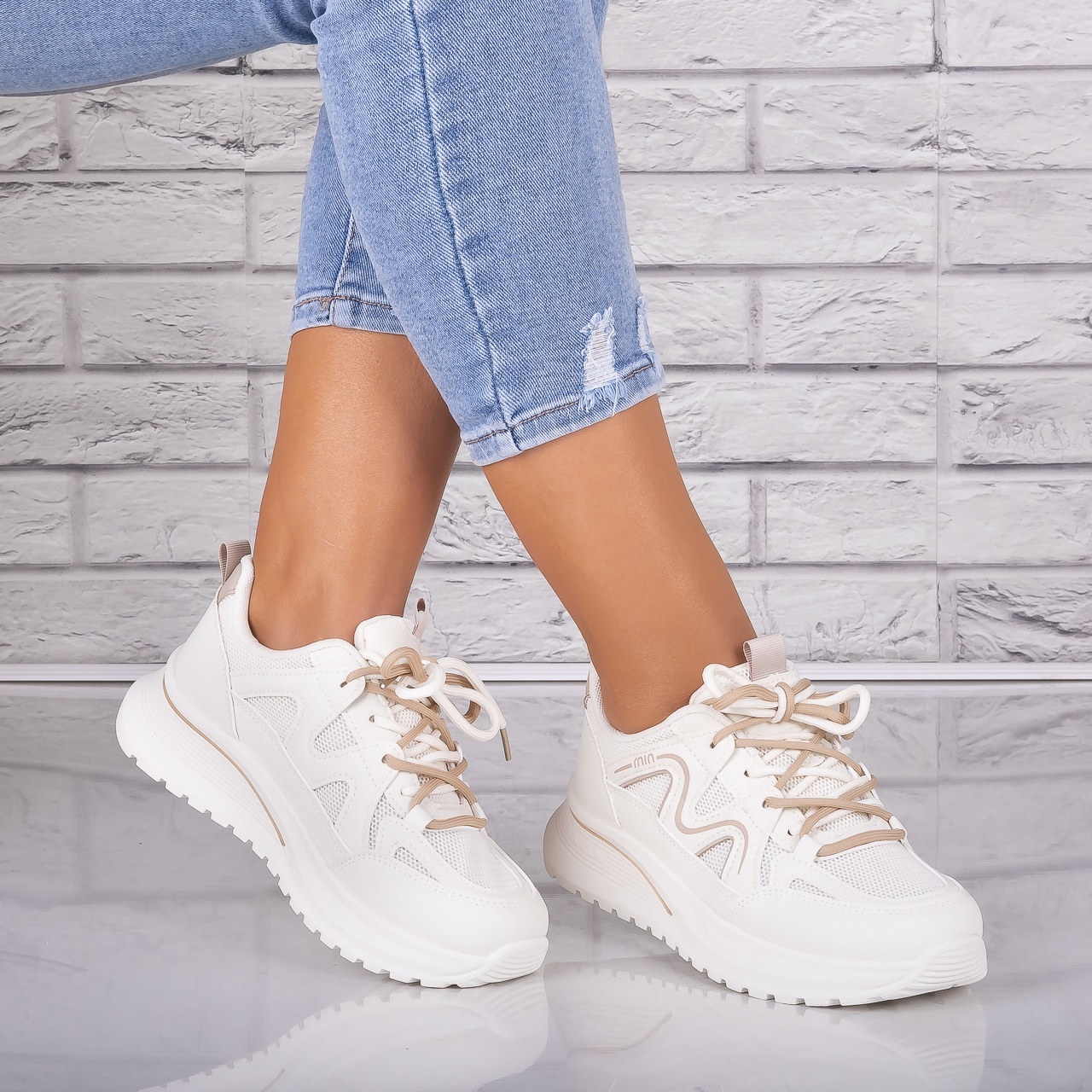 Adidasi dama Bej/kaki din Piele Eco/ Textil Avena - poza 1