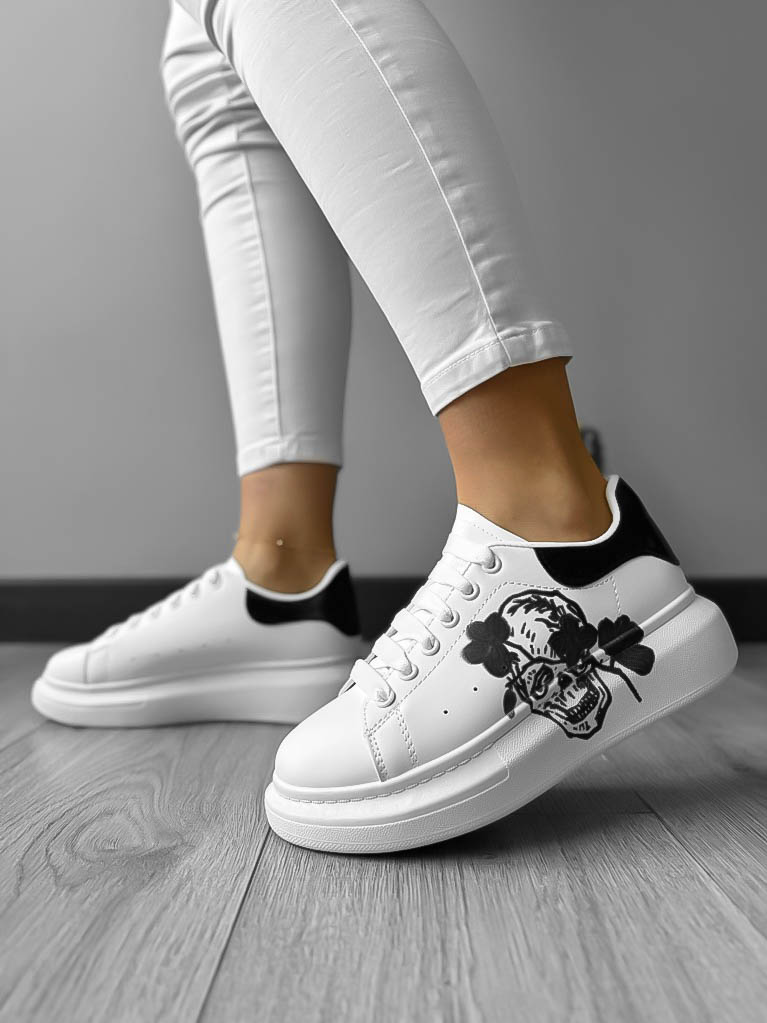 Adidasi dama casual albi cu imprimeu negru FCL705 T15-4