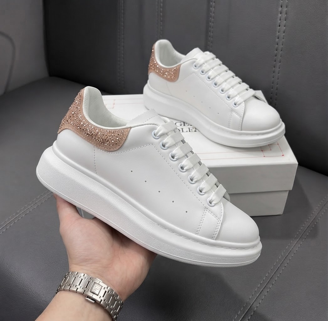 Adidasi dama casual albi cu roz diamond 111D N12-4
