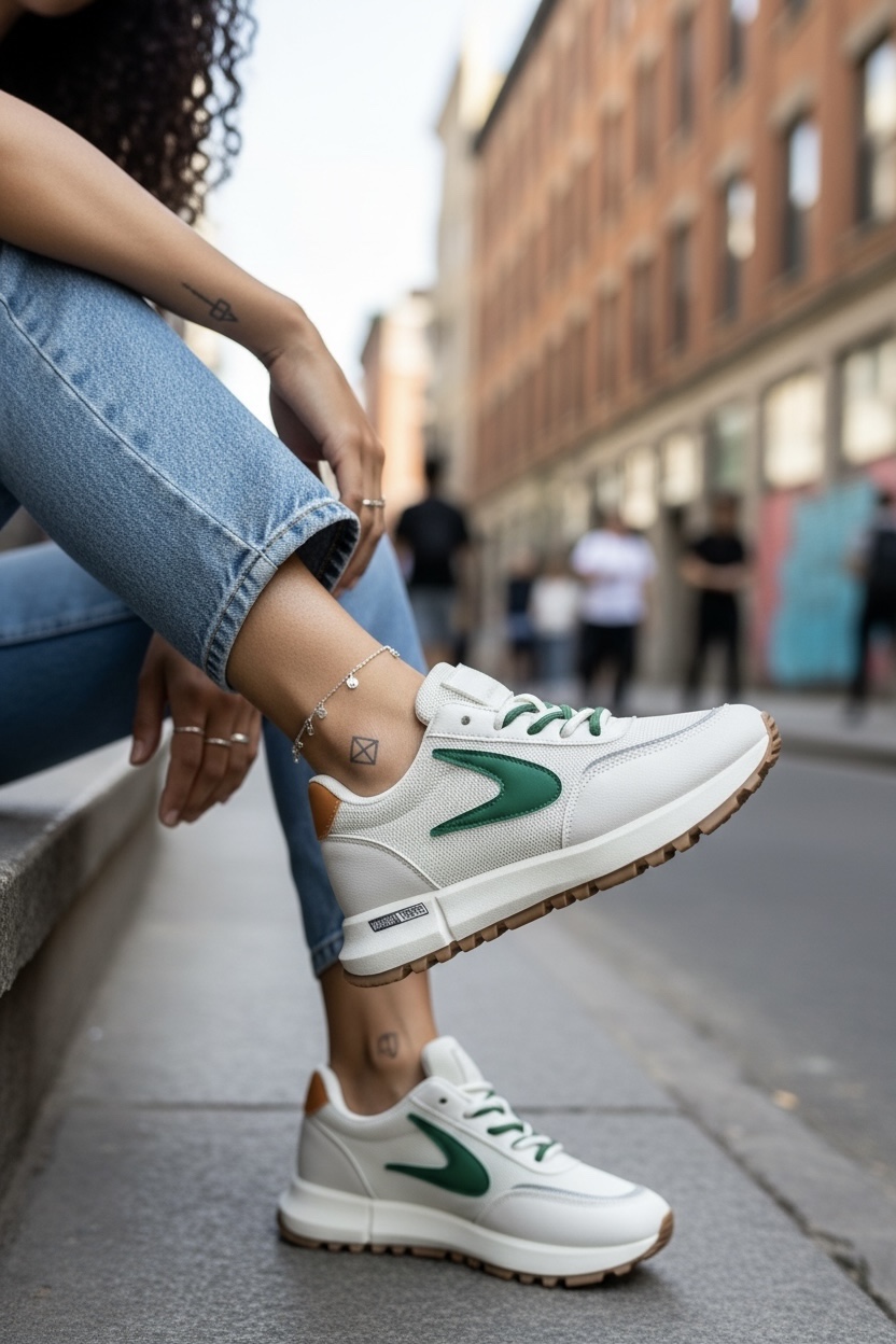 Adidasi dama casual albi cu verde 266 t14-1