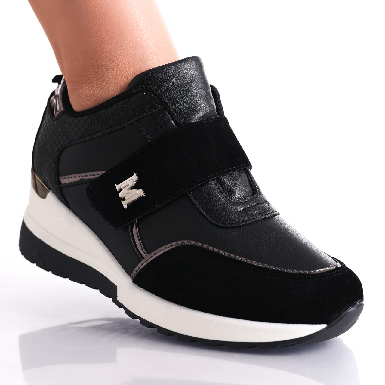 Adidasi dama cu platforma Negri din Piele Ecologica Bareni - poza 1