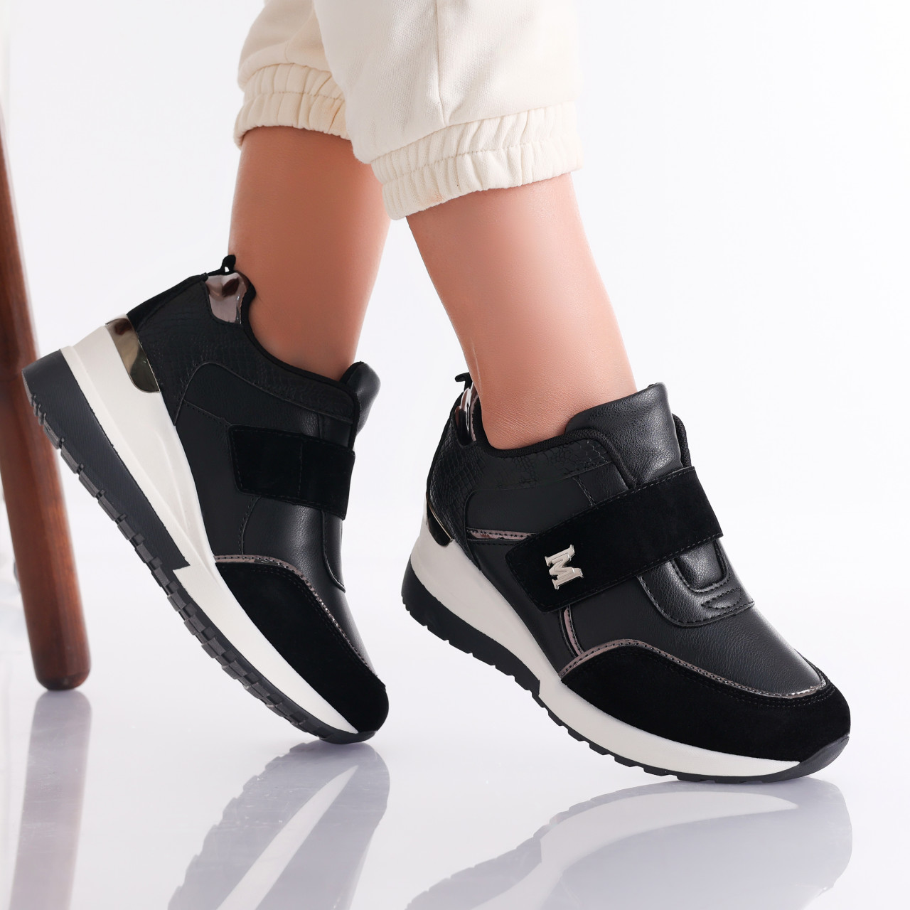 Adidasi dama cu platforma Negri din Piele Ecologica Bareni - poza 2