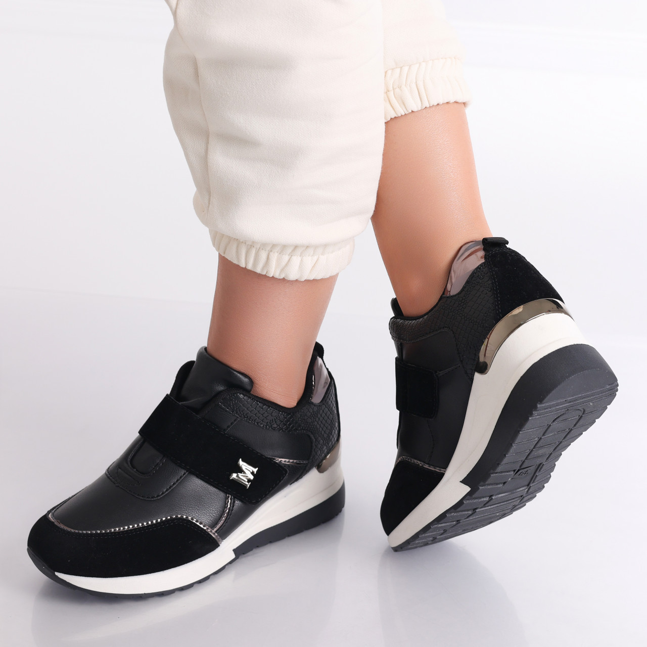 Adidasi dama cu platforma Negri din Piele Ecologica Bareni - poza 4