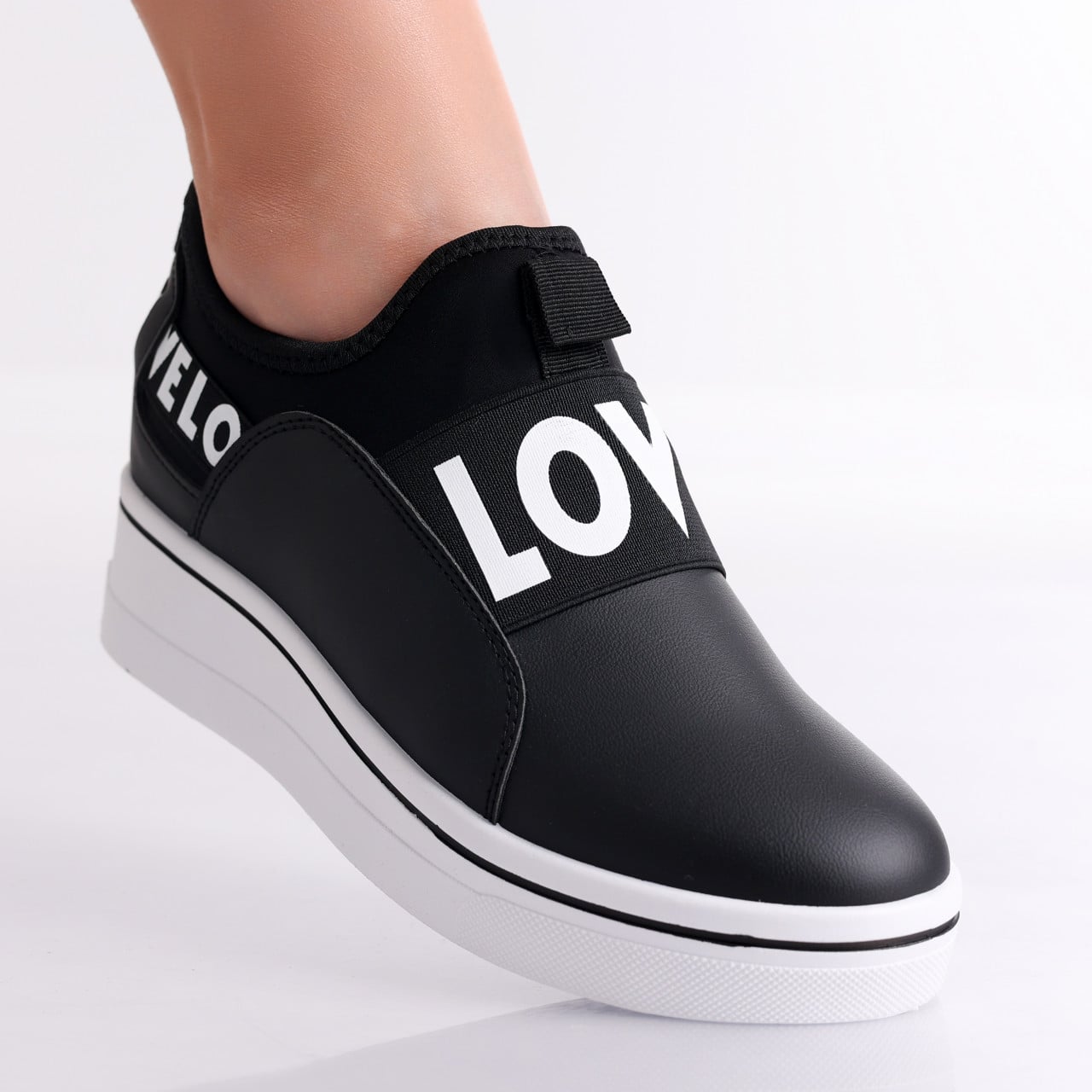 Adidasi dama cu platforma Negri din Piele Ecologica Marla - poza 1