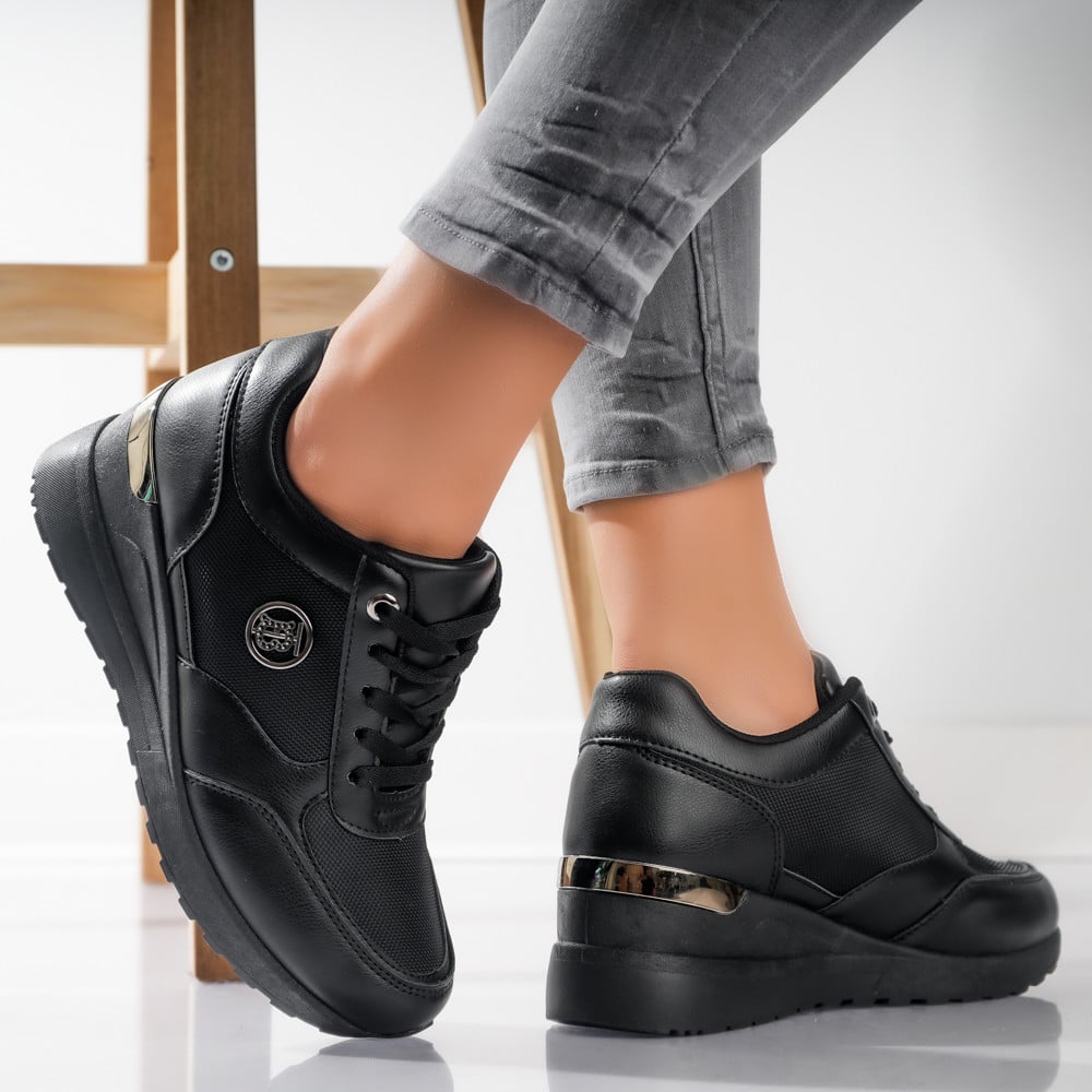 Adidasi dama cu platforma Negri din Piele Ecologica si Textil Ilea - poza 2