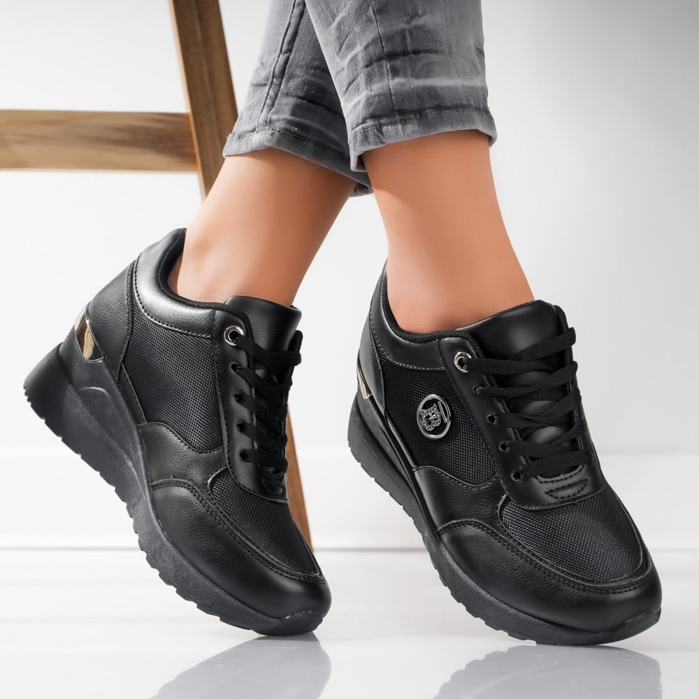 Adidasi dama cu platforma Negri din Piele Ecologica si Textil Ilea - poza 3