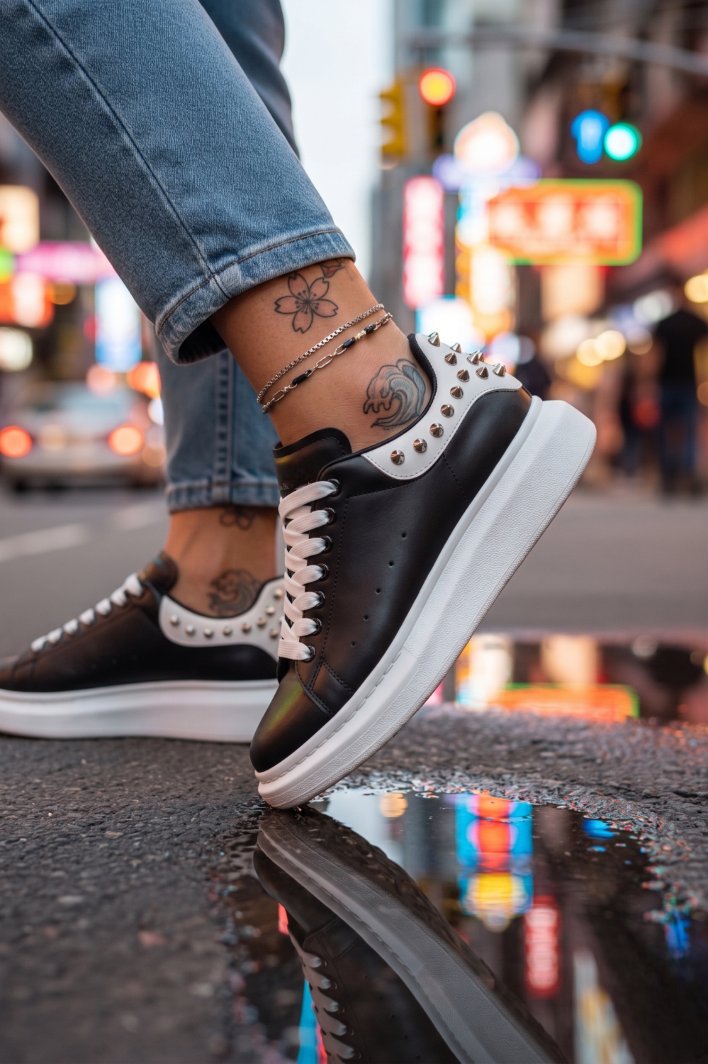 Adidasi dama negri cu alb casual 6626 N17-3