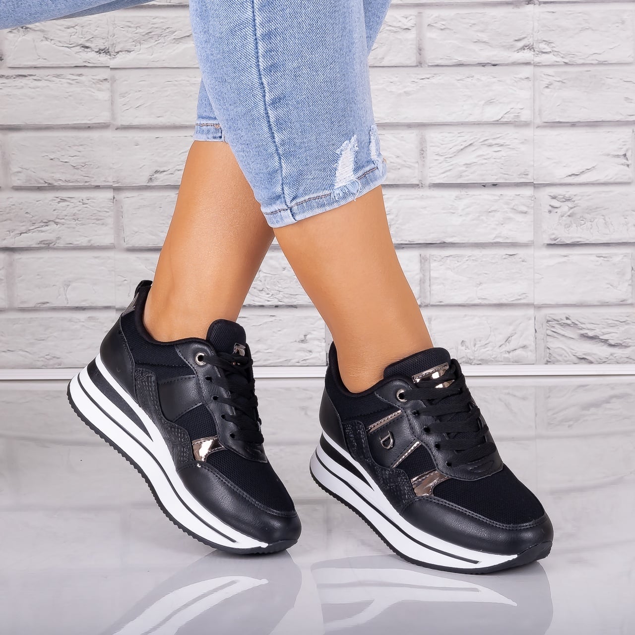 Adidasi dama Negri din Piele Eco/ Textil Anina - poza 3
