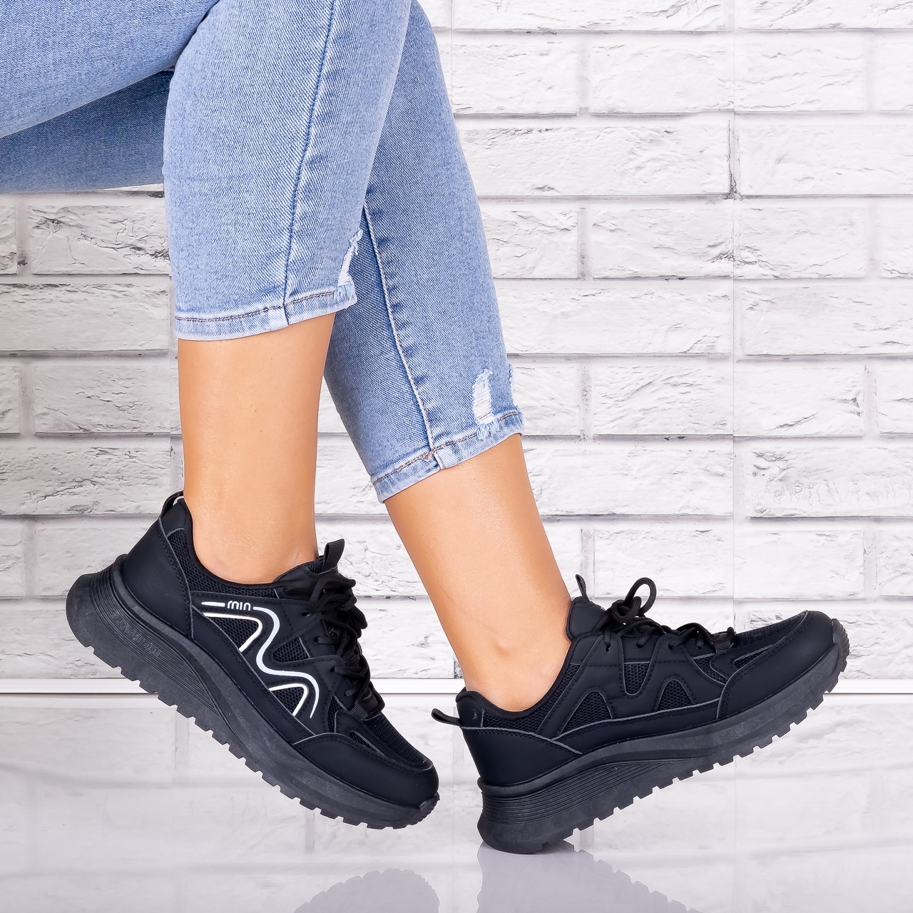 Adidasi dama Negri din Piele Eco/ Textil Avena - poza 1