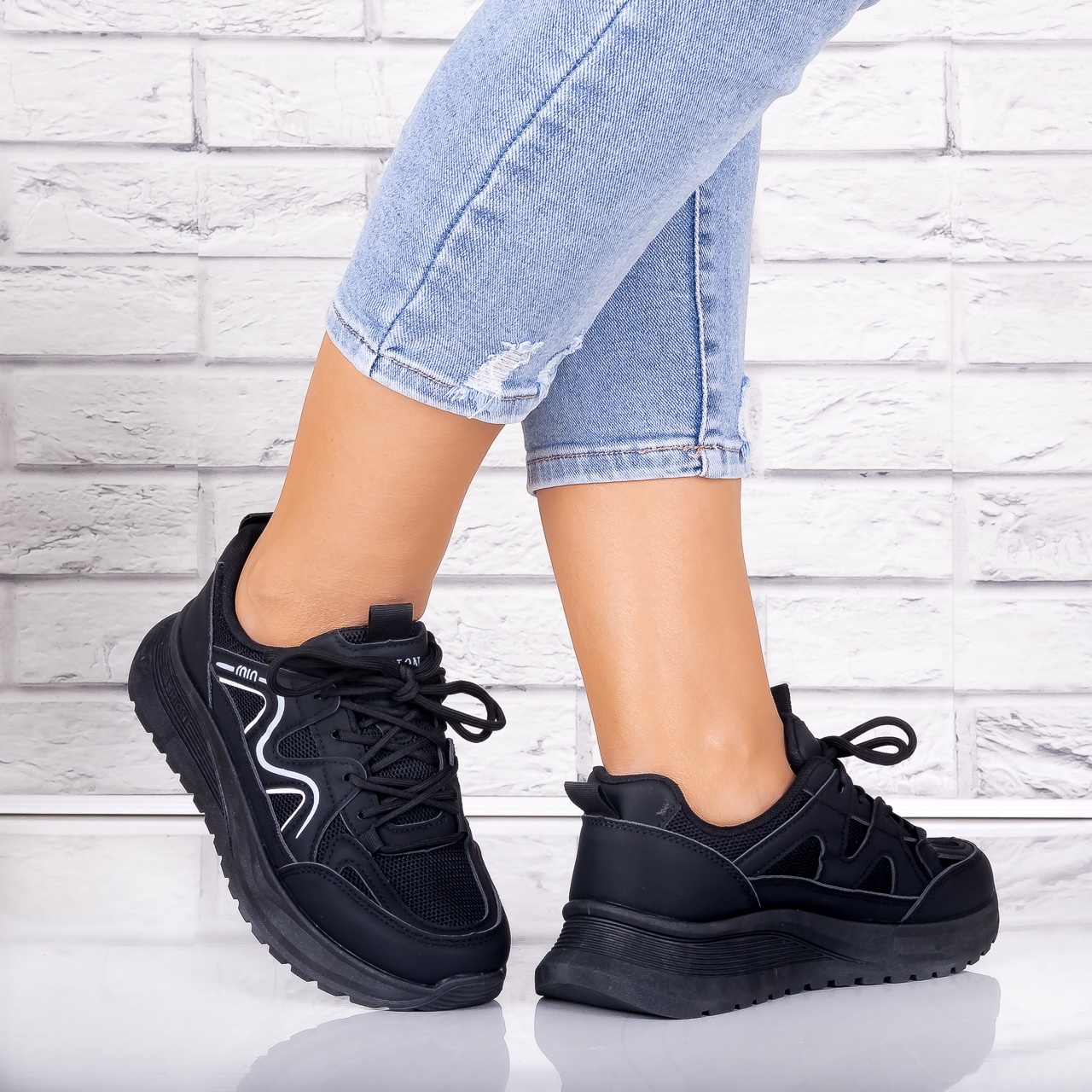 Adidasi dama Negri din Piele Eco/ Textil Avena - poza 2