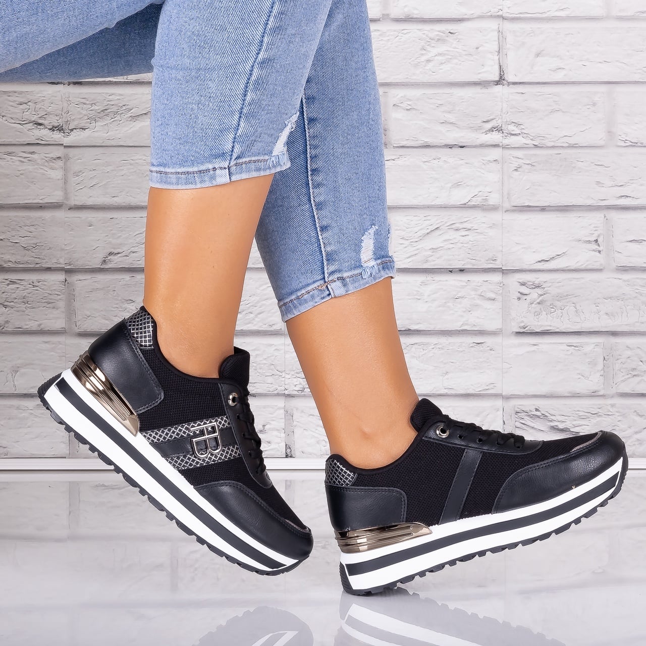 Adidasi dama Negri din Piele Eco/ Textil Ninal - poza 2
