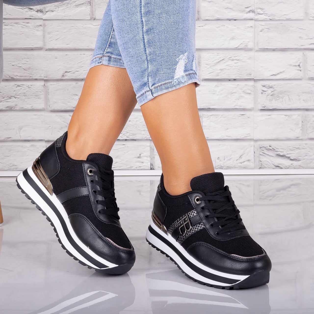 Adidasi dama Negri din Piele Eco/ Textil Ninal - poza 3