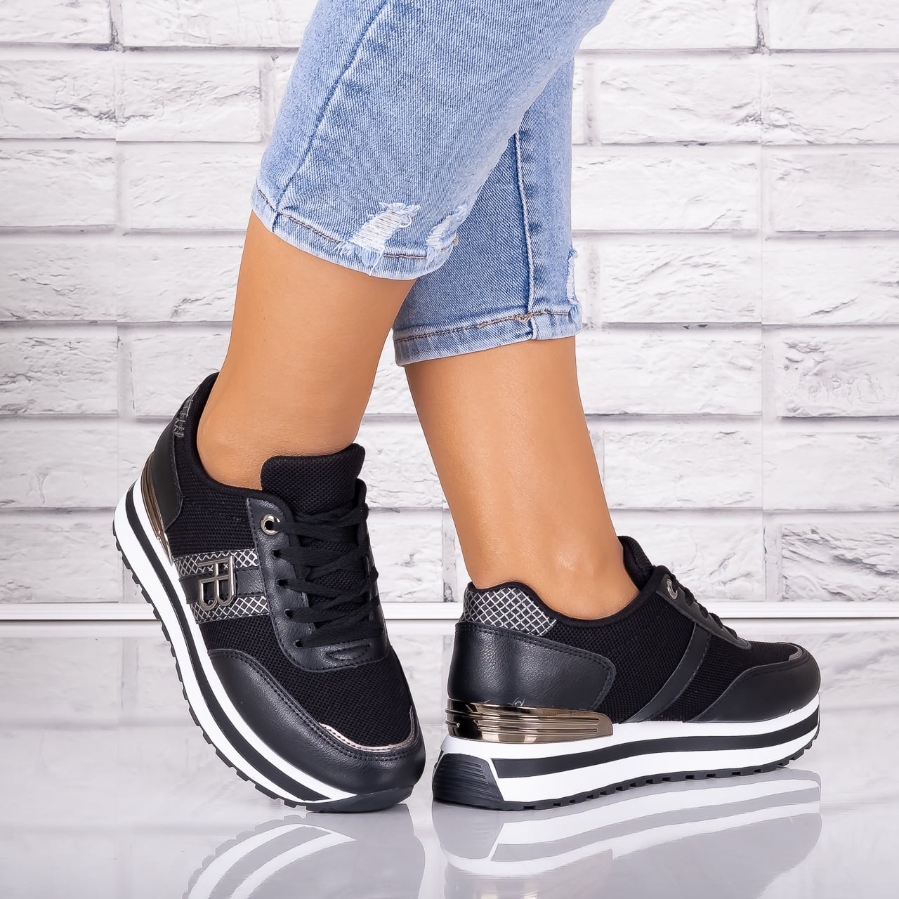 Adidasi dama Negri din Piele Eco/ Textil Ninal - poza 4