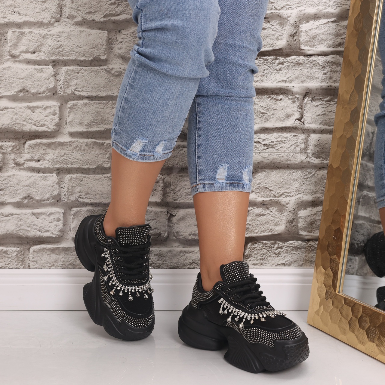 Adidasi dama Negru/Argintiu din material textil Javana - poza 5